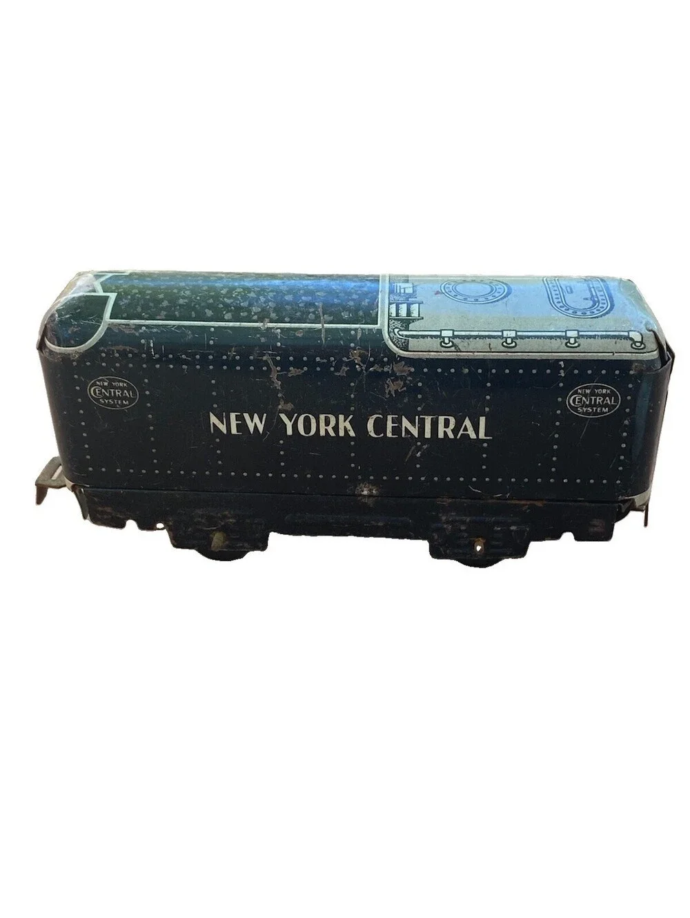 Vintage 1950s Marx Toys Tin Lithograph Train Car, NYC Tender Box Cart
